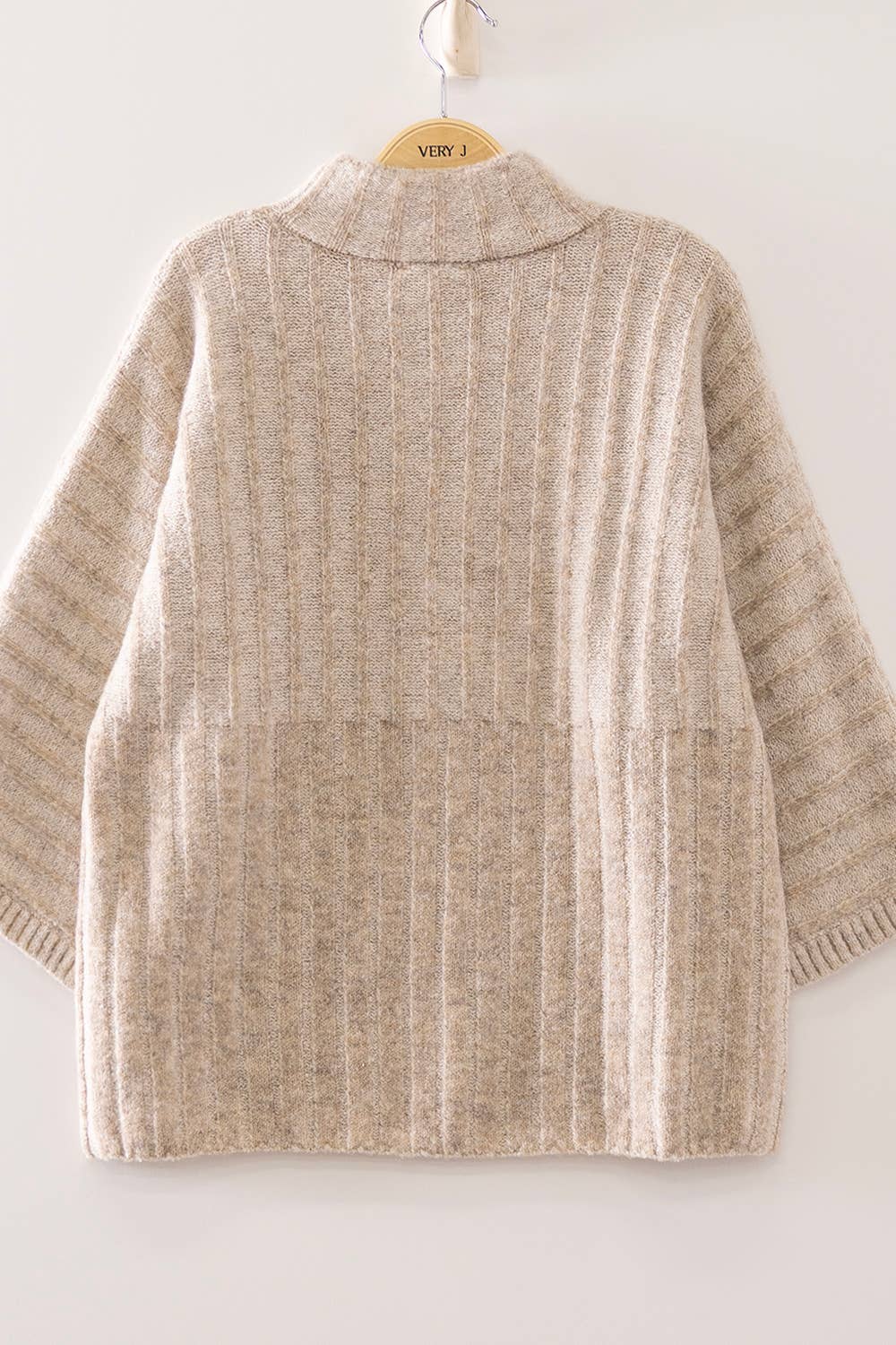 Oatmeal Ribbed Knit Mock Neck Sweater