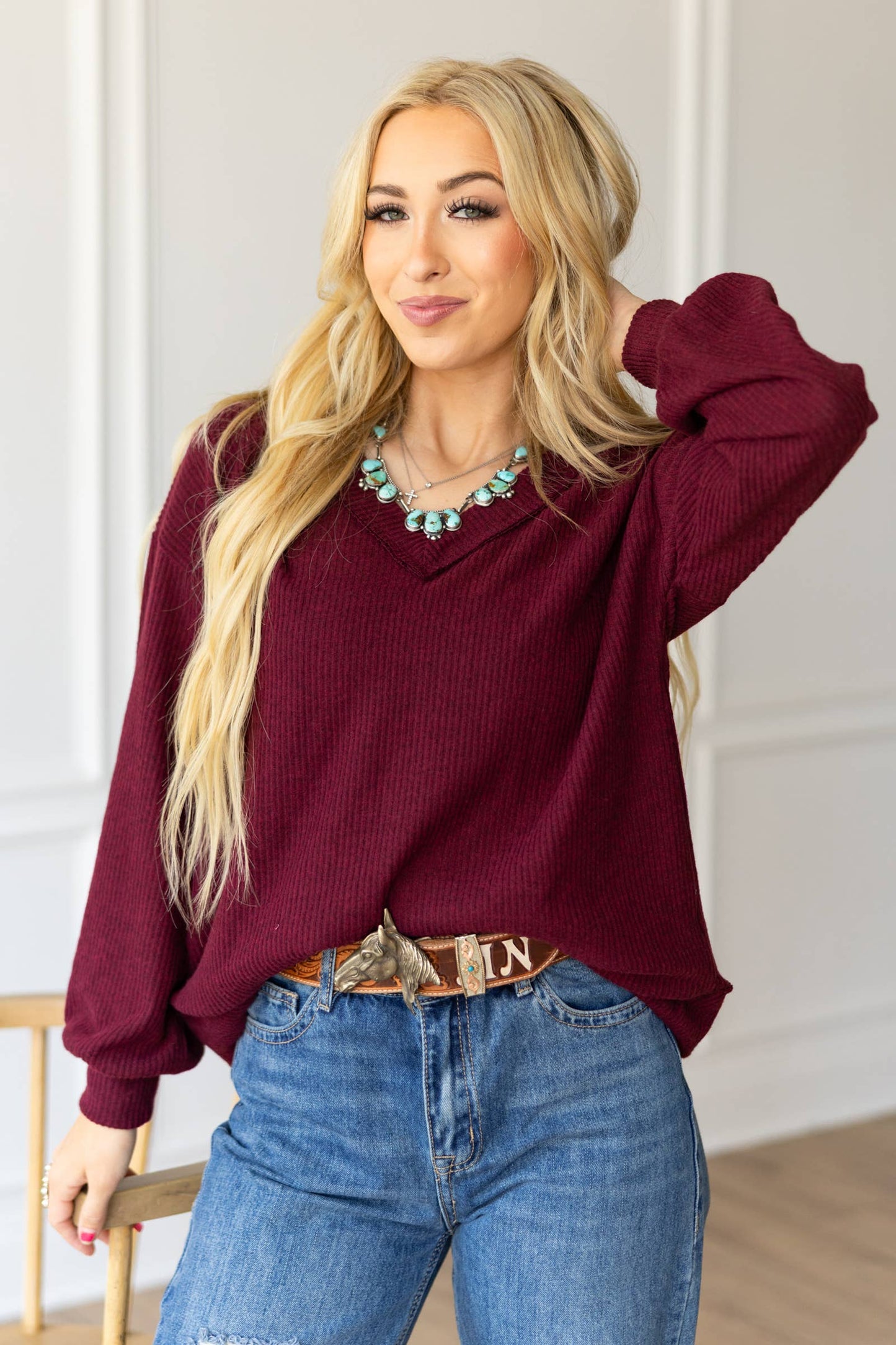 Wine V Neck Tunic