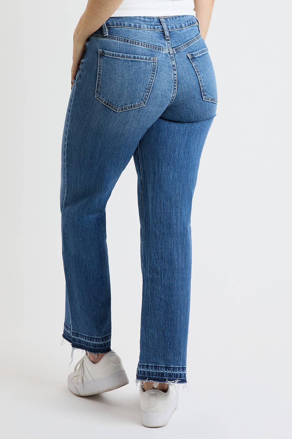High Rise Wide Leg Jeans with Raw Hem - Medium Wash