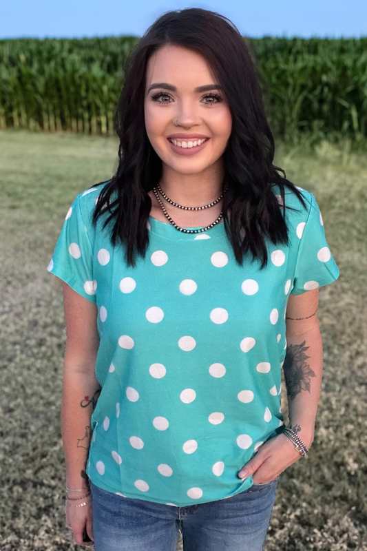 Turquoise Polka Dot Top