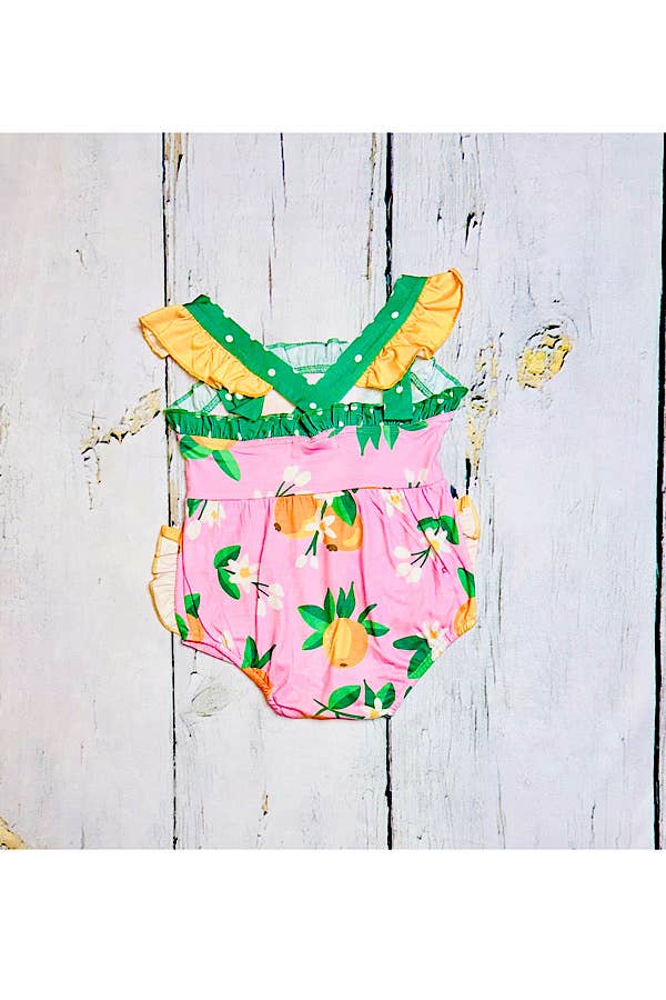 luluclothes - Pink & green w/peaches sleeveless baby romper XCH0999-5H - 12/18 MONTHS
