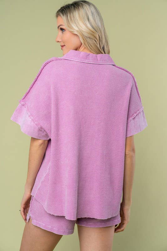 Dusty pink waffle short sleeve top