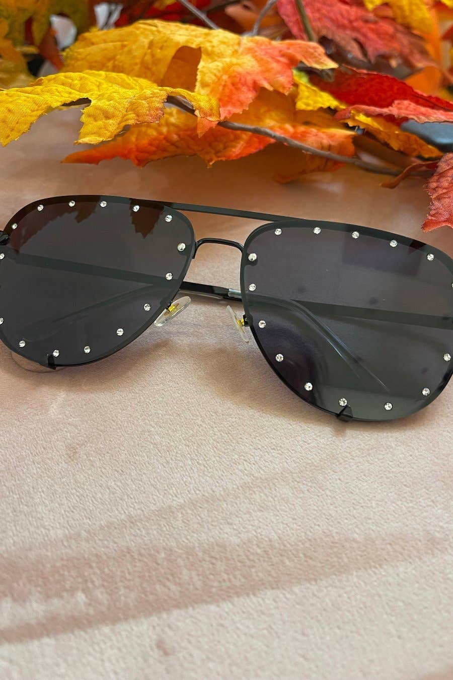 Studded Aviator Sunglasses - Black