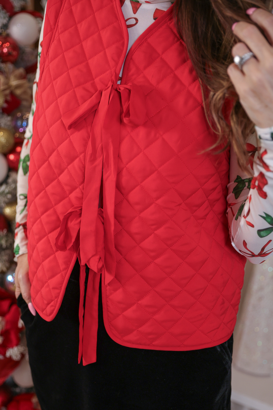 Quilted Tie Vest- Red