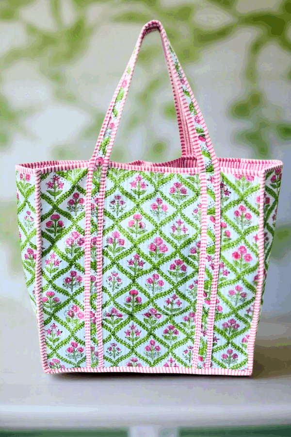 Pink & Green Floral Tote