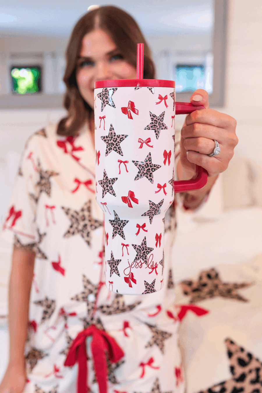 Leopard and red bow print tumbler