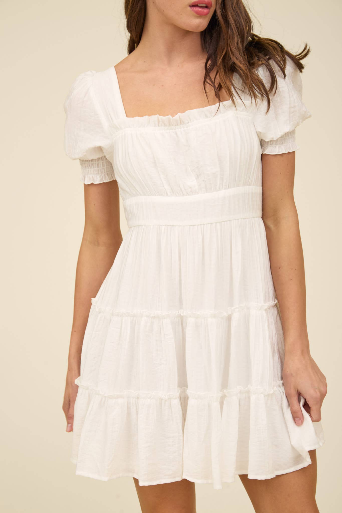 White Square Neck Dress