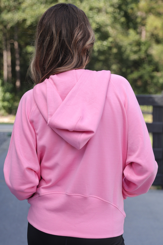 Light Pink Hooded Quarter Zip Pullover