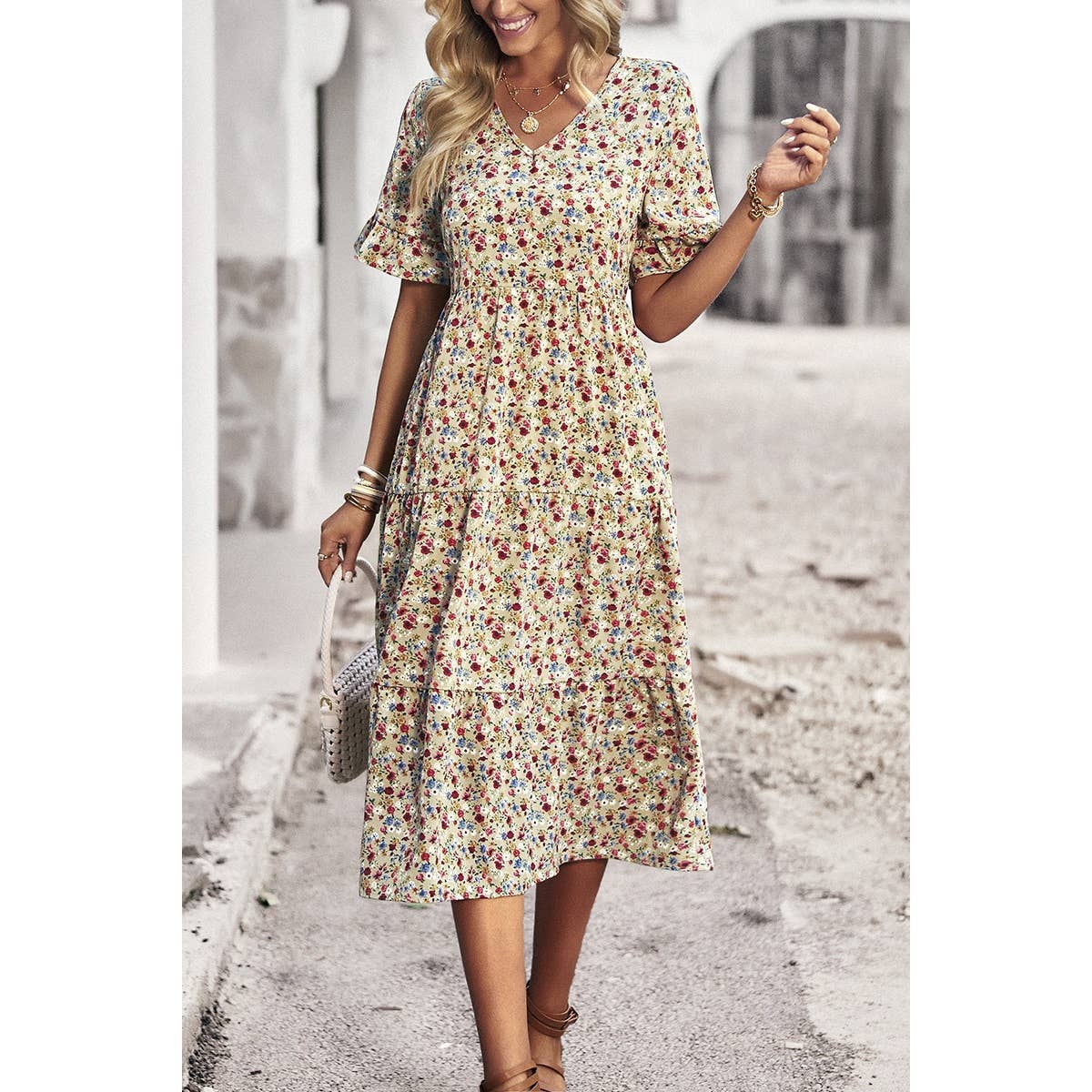 Beige Floral Dress