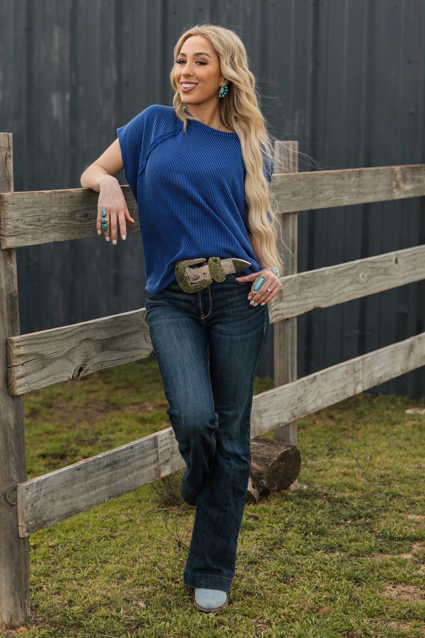 Knit Poncho Top - Navy