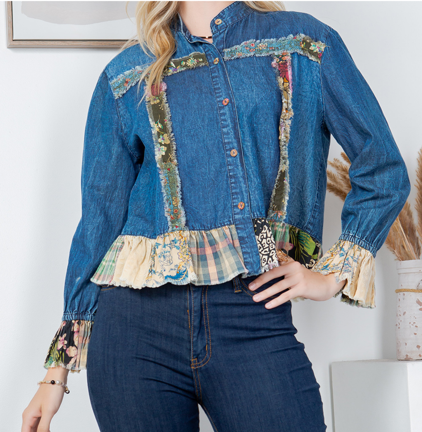 Patch Cropped Denim Jacket