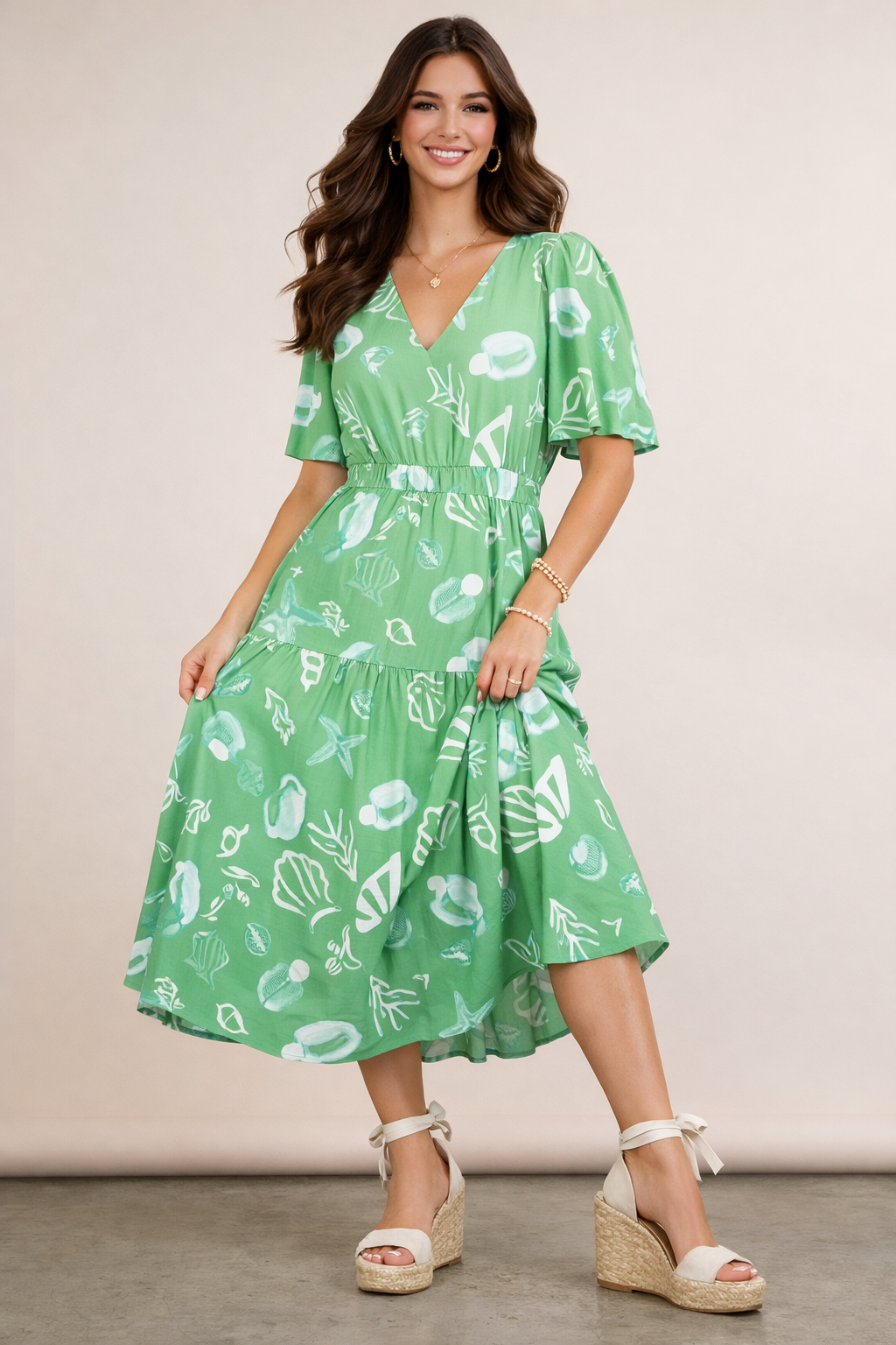 Coastal Print Midi Dress