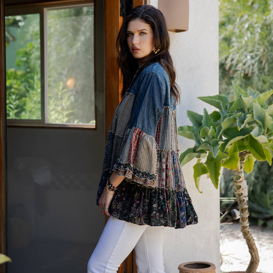 Patchwork Denim Tunic Top