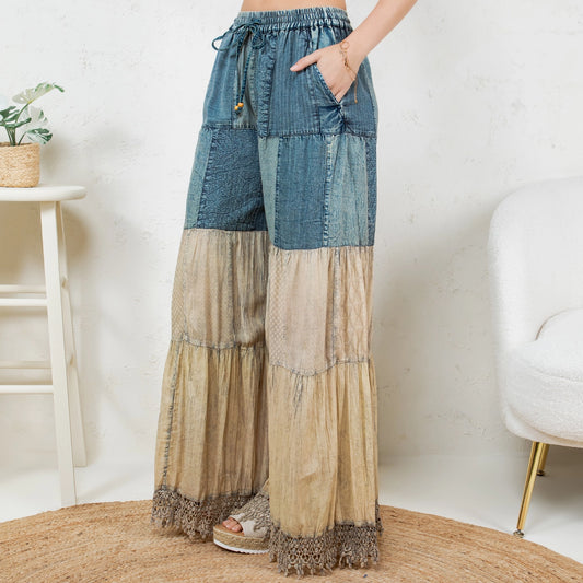 Boho Inspired Denim and Lace Pants