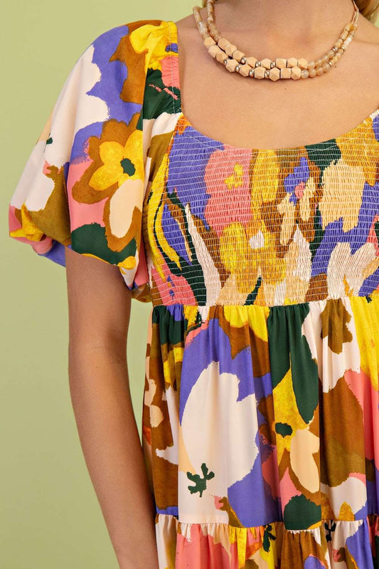Fall Floral Mini Dress close up