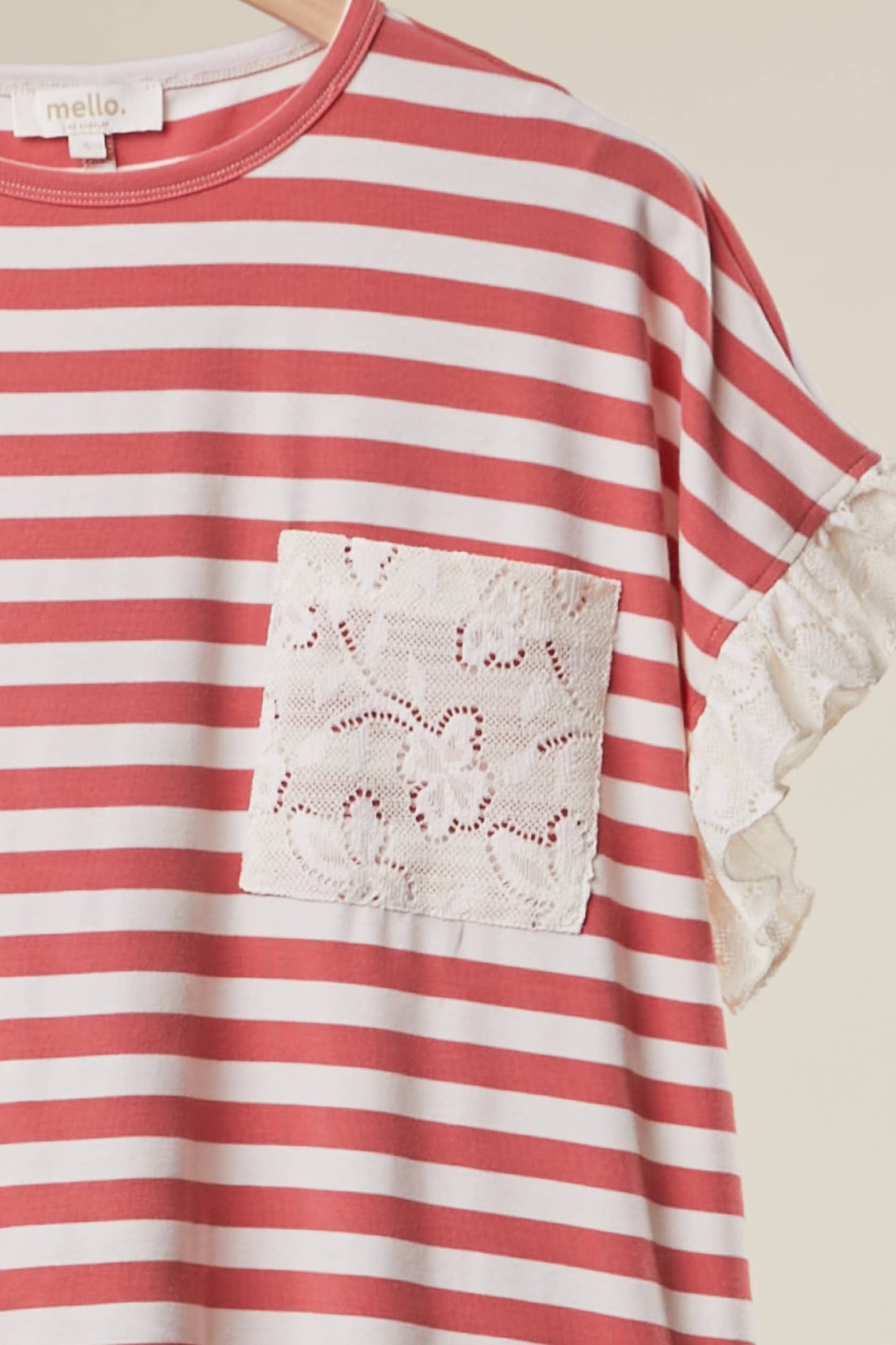 Striped Lace Trim Top Red & White - Style Junkie Boutique