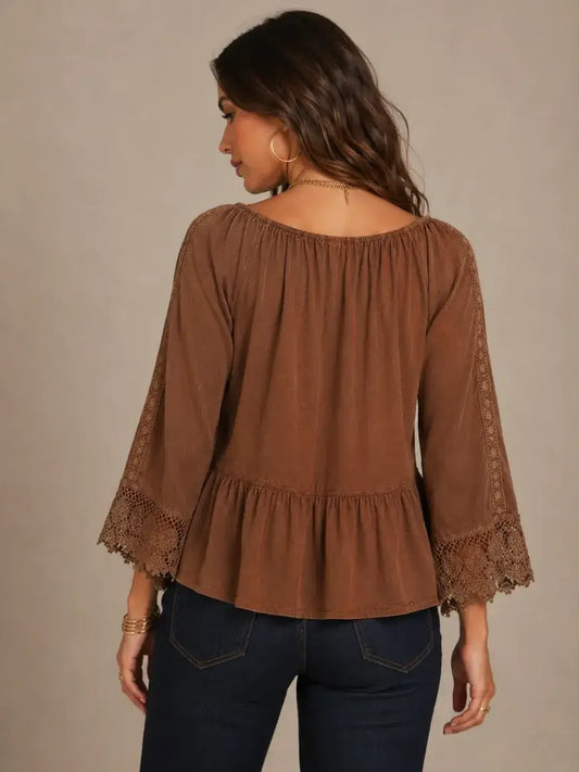 Brown Ruffle Hem Blouse