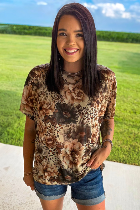 Floral & Leopard Mesh Top