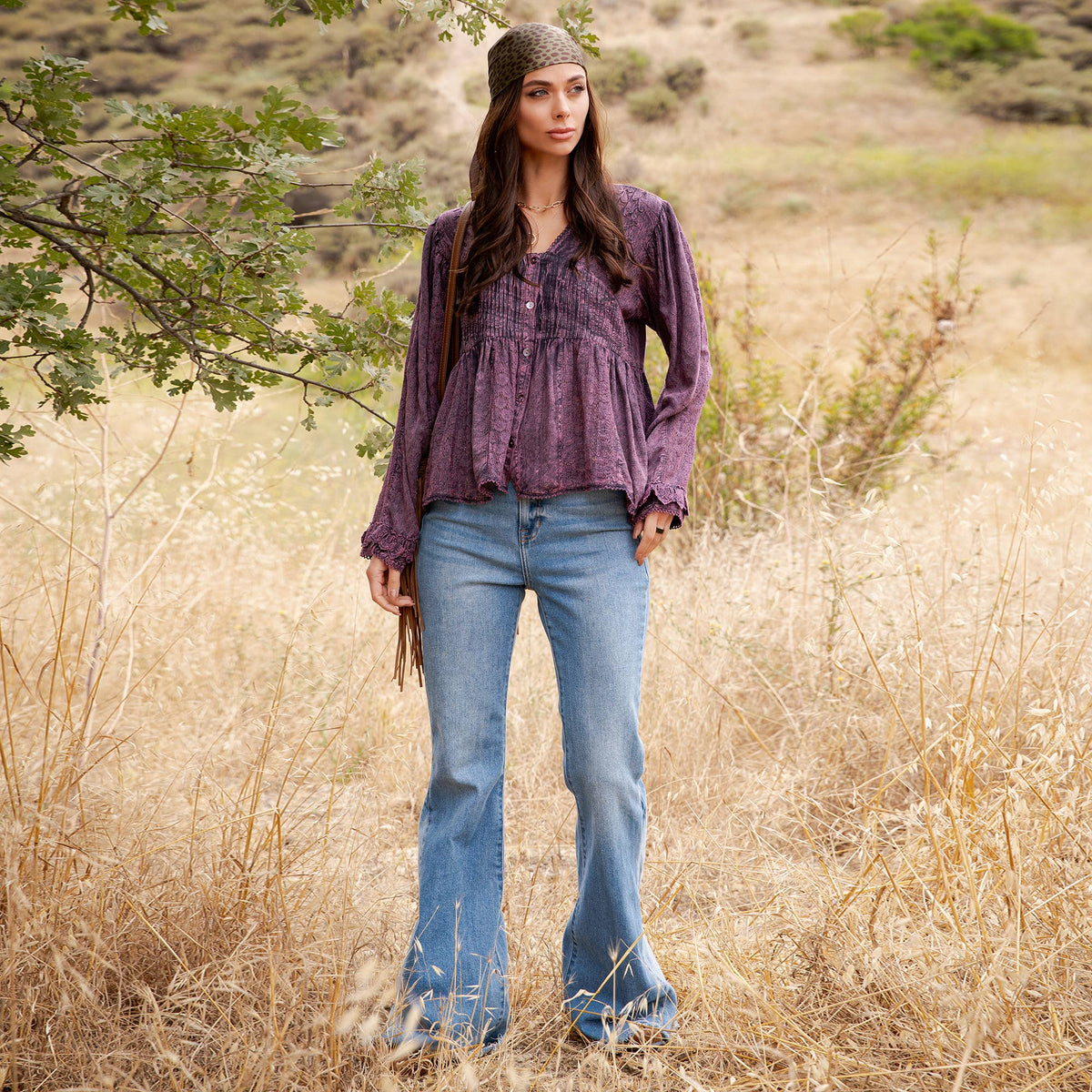 Young Threads - Vintage Boho Embroidered Lace V-Neck Peplum Top NEW - MULBERRY / REGULAR (S-M-L-XL 2-2-2-1)
