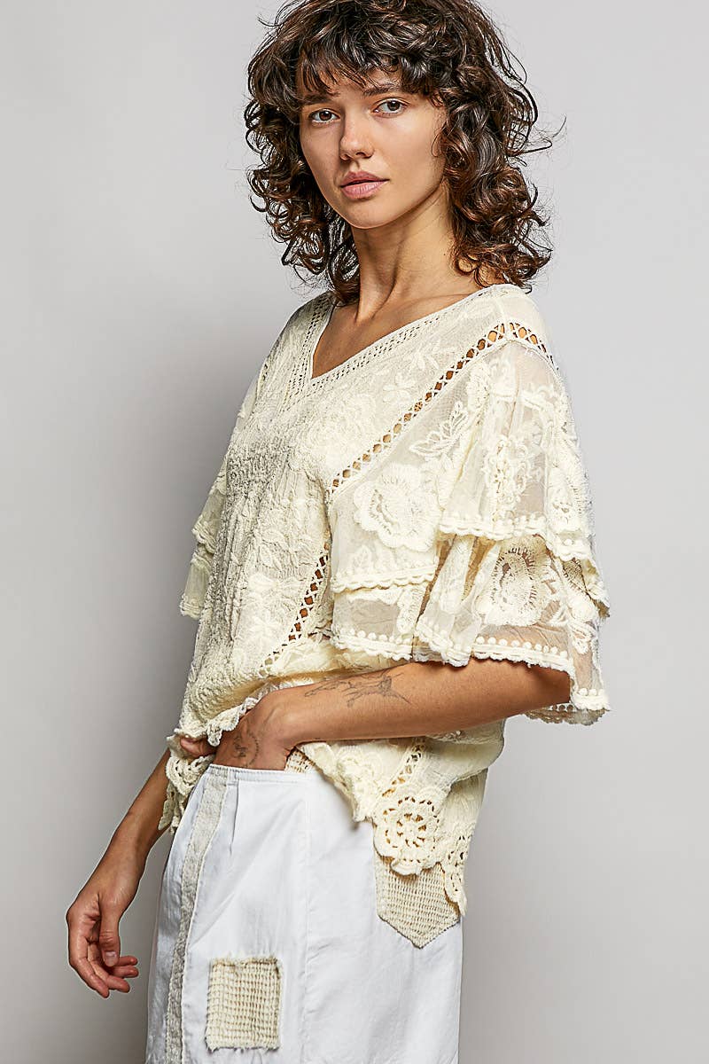 Natural Crochet Trim Top