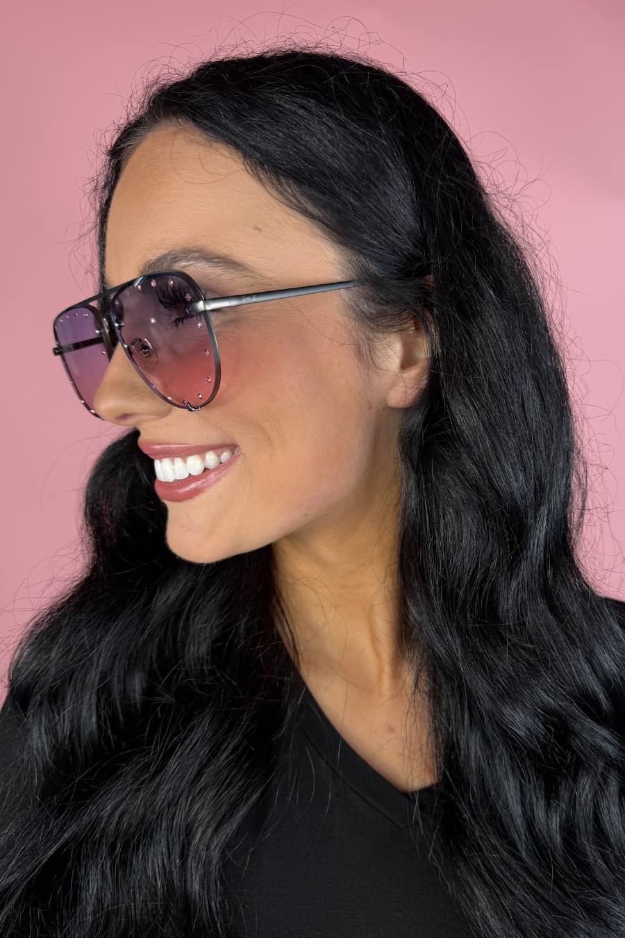 Studded Aviator Sunglasses - Black