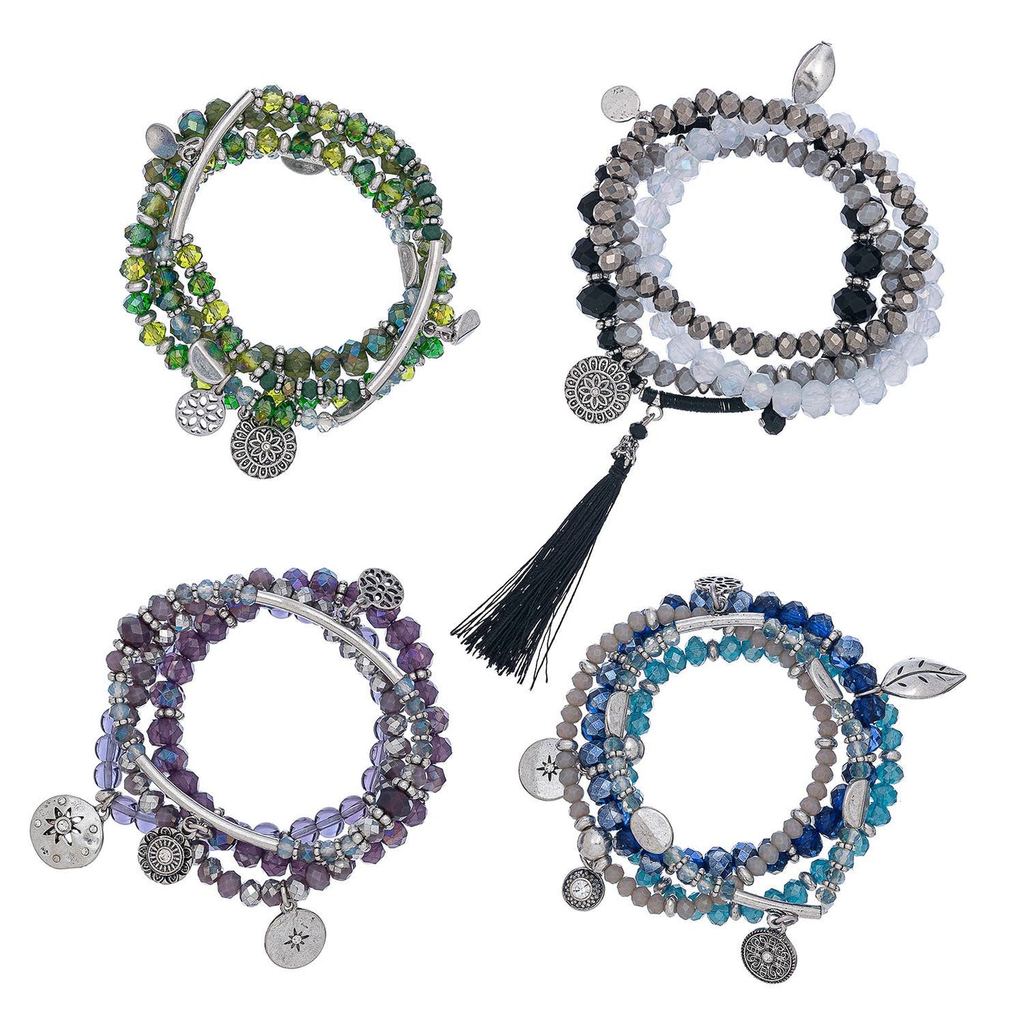 Assorted Colors - Multi-Row Tonal Stretch Bead Bracelet