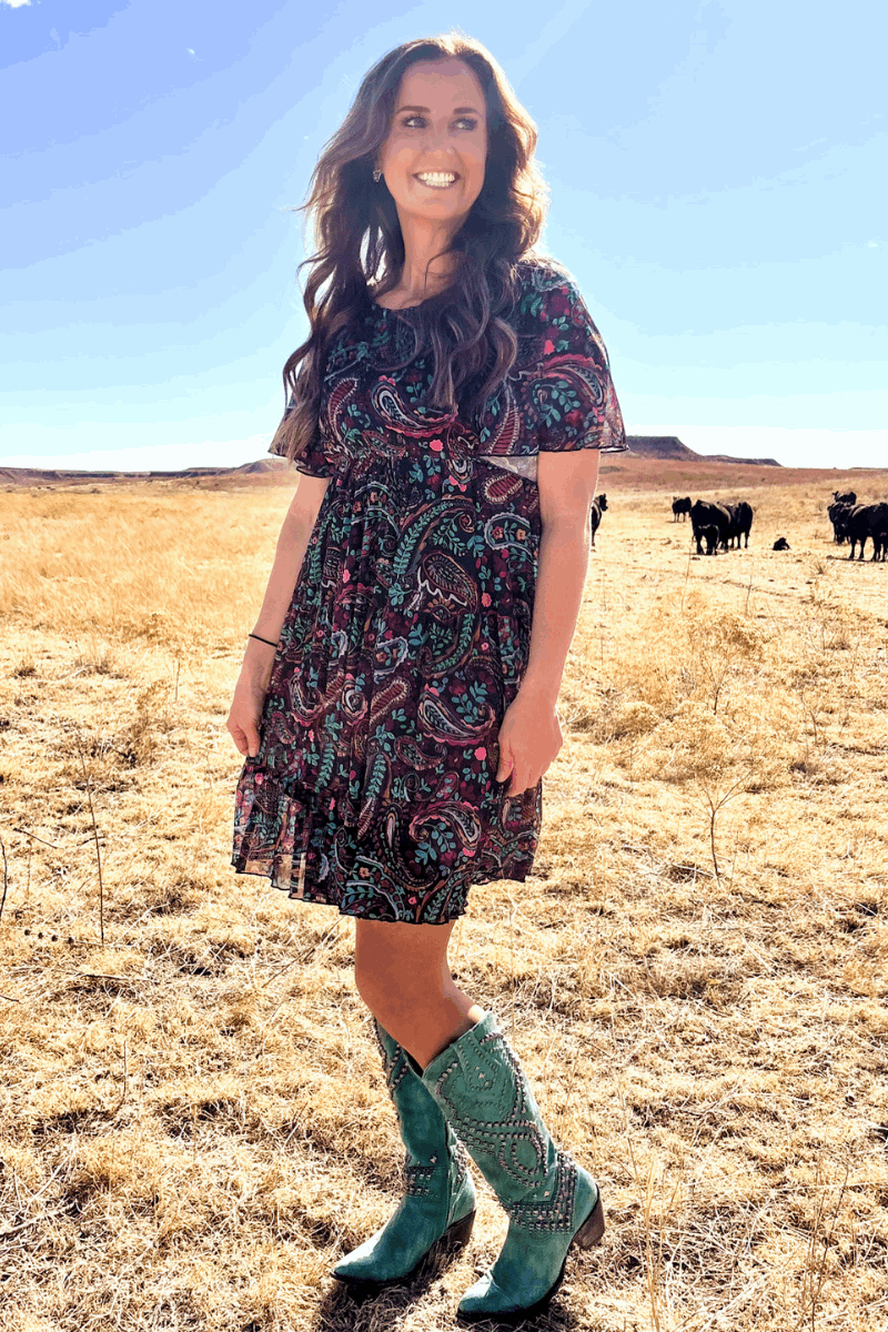 Black Paisley Mesh Overlay Dress