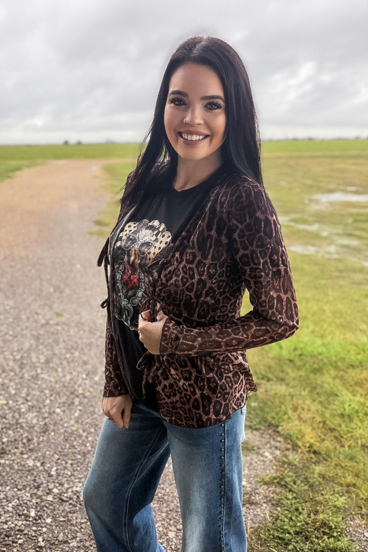 Mesh Leopard Tie Cardigan