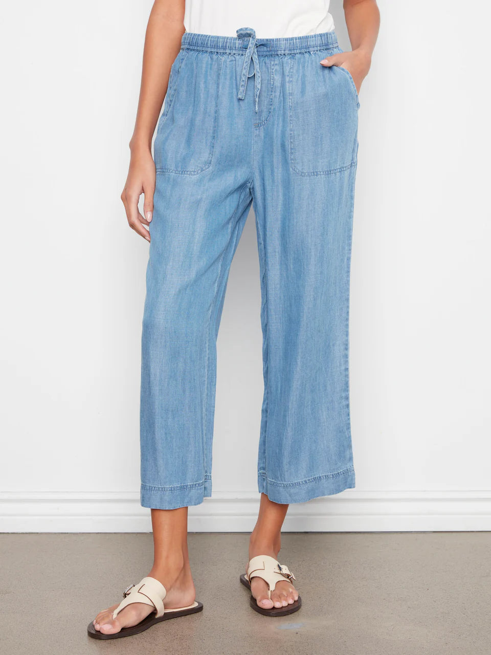 Light Wash Tencel Wide Leg Crop Pants