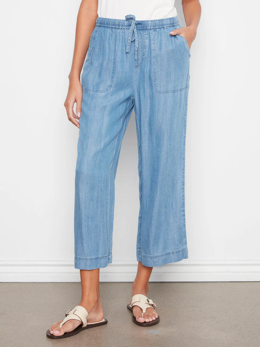 Light Wash Tencel Wide Leg Crop Pants