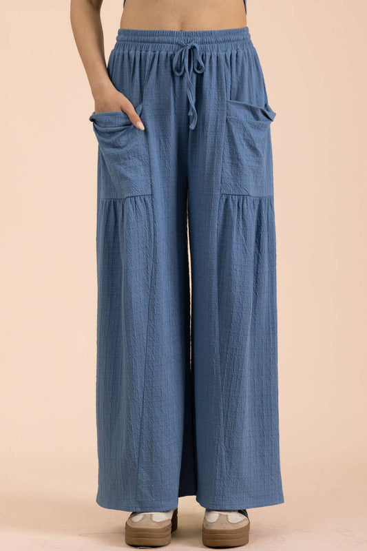 Blue Wide Leg Knit Pants