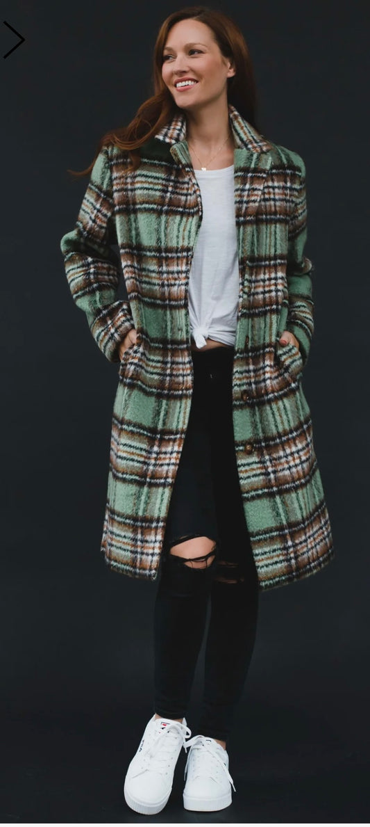 Green & Black Plaid Coat