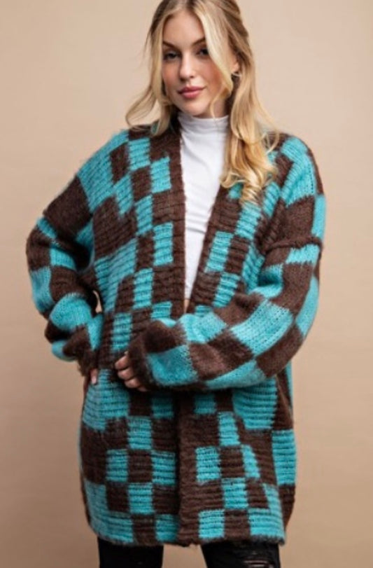 Chunky Checkered Cardigan