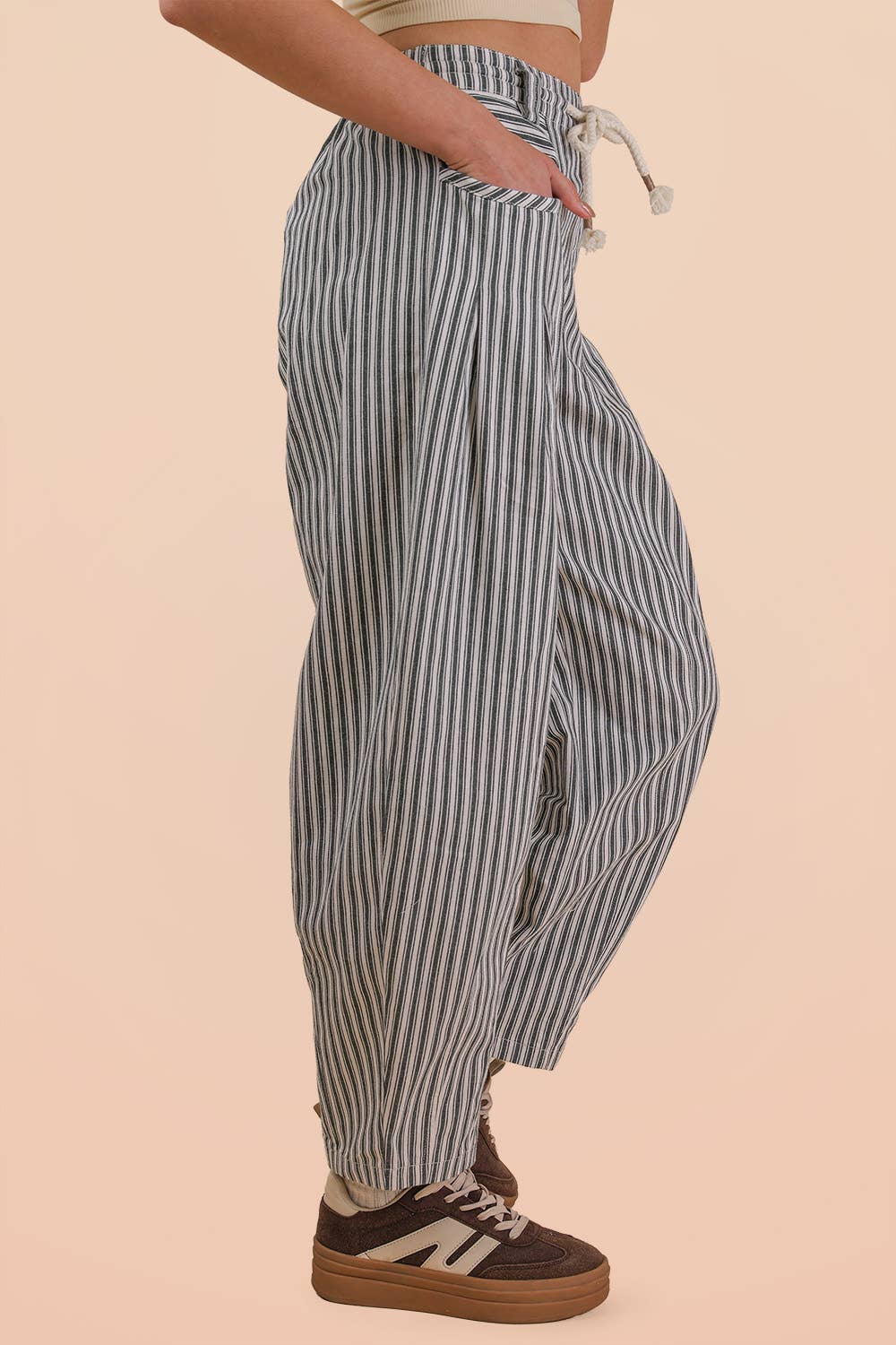 Navy Striped Barrel Denim Pants