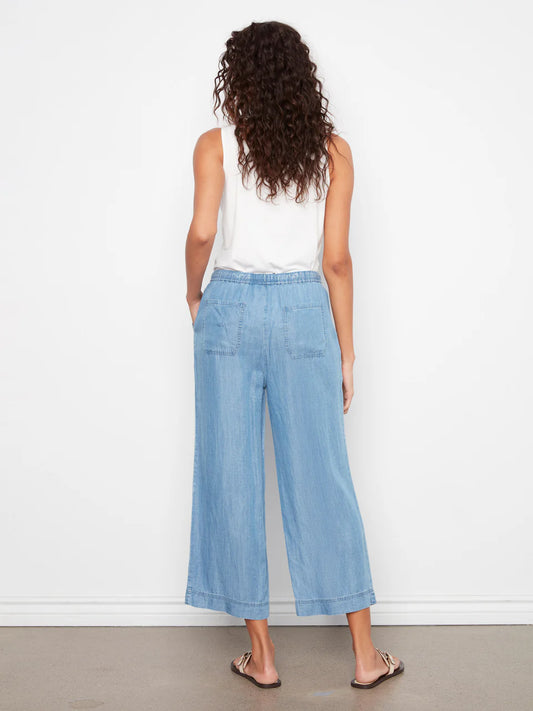 Light Wash Tencel Wide Leg Crop Pants