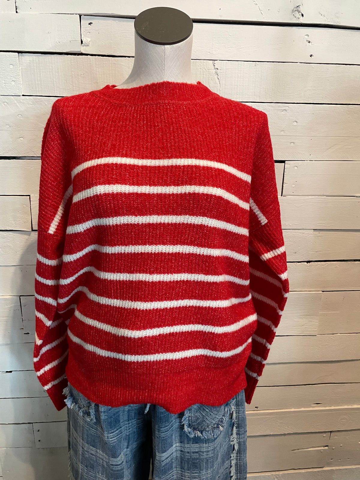 Red Ribbed Striped Sweater