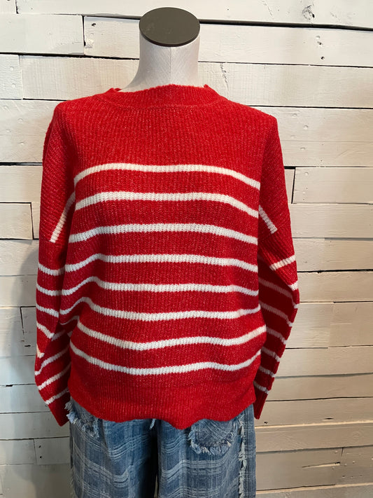 Red Ribbed Striped Sweater