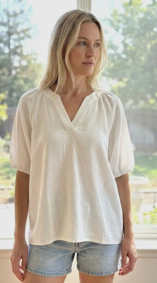 White Split V Neck