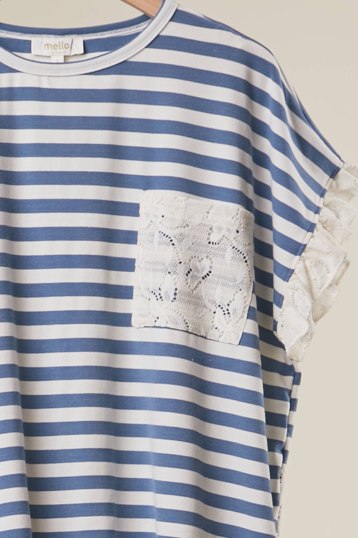 Blue & White Striped Lace Trim Top - Style Junkie Boutique
