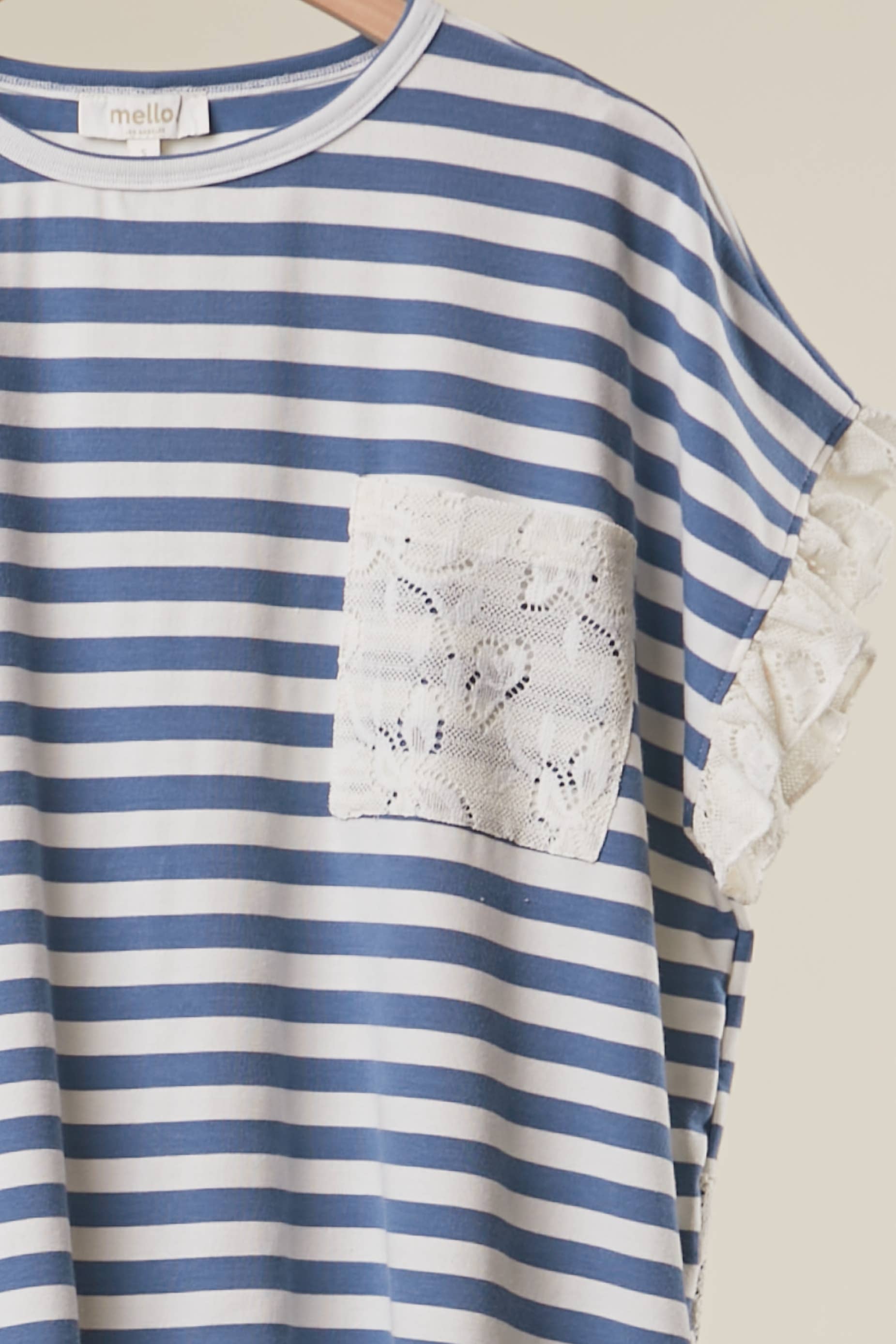 Blue & White Striped Lace Trim Top - Style Junkie Boutique