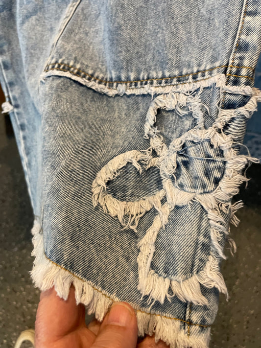 Floral Denim Wide Leg Pants