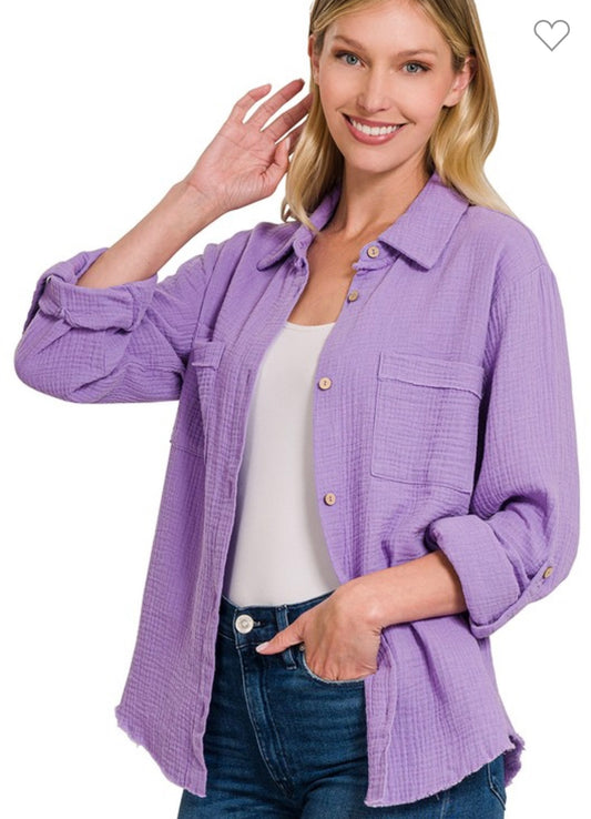 Gauze Button Up - Lavender