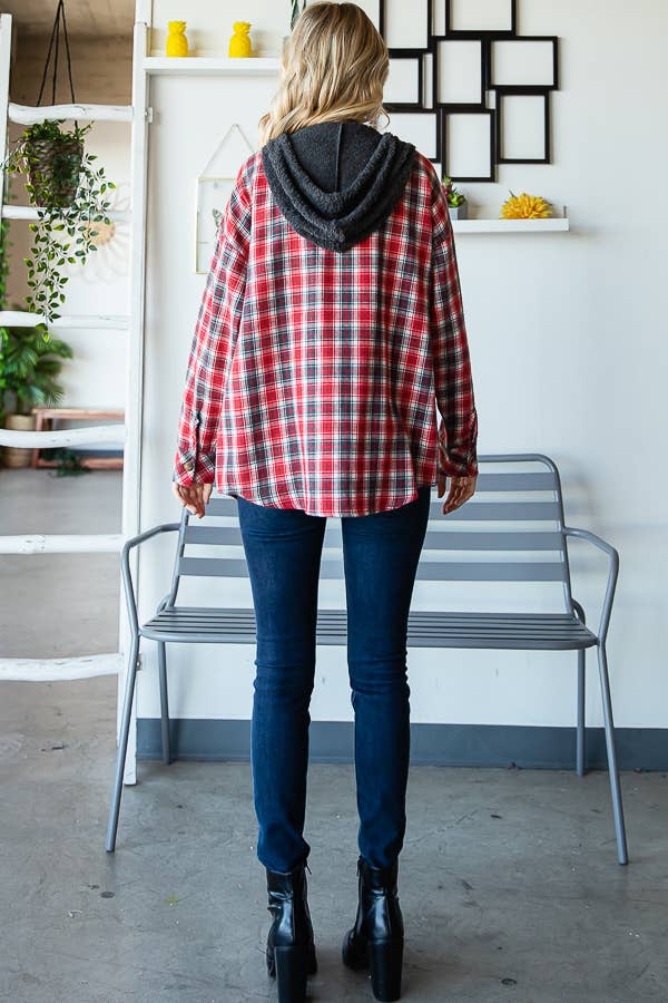 Red and Black Flannel Hoodie