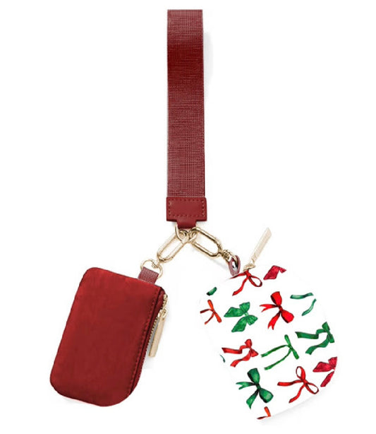 Double Pouch Wristlet - Bow Xmas Edition
