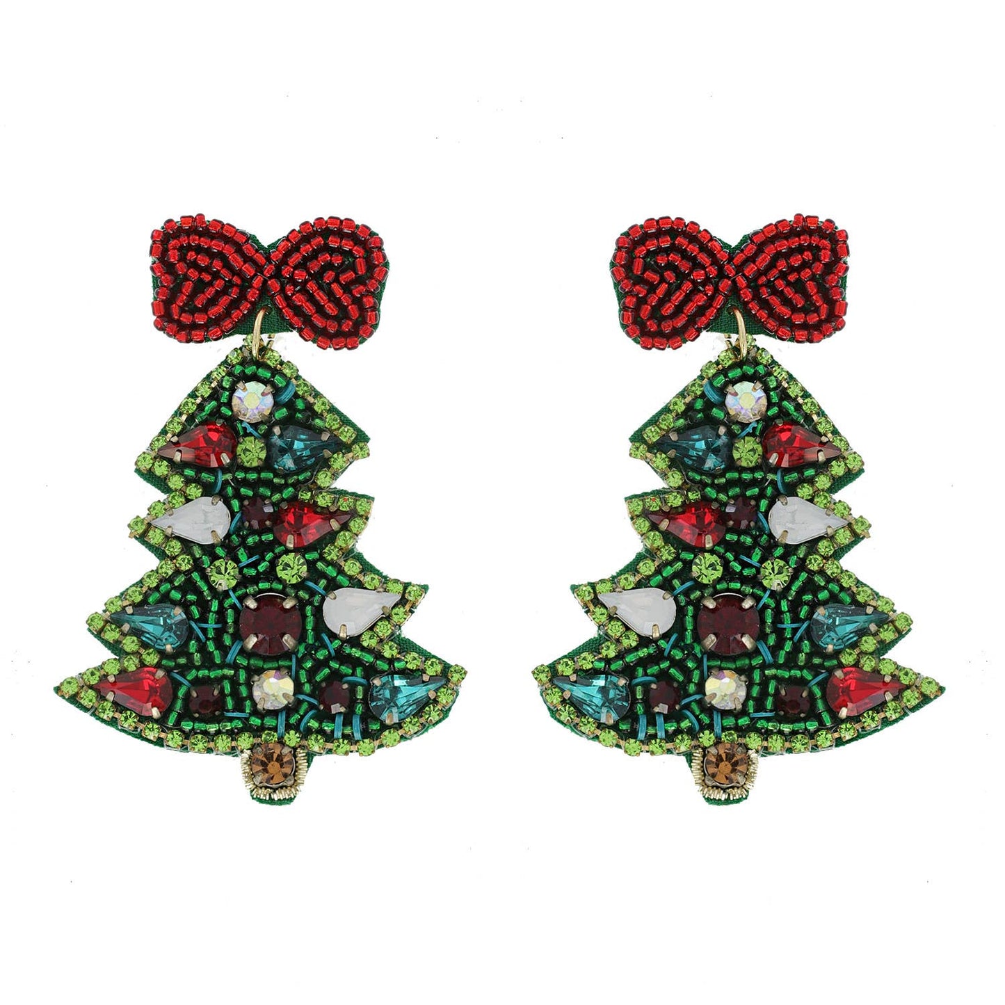 Green Beaded Chistmas Tree Earrings