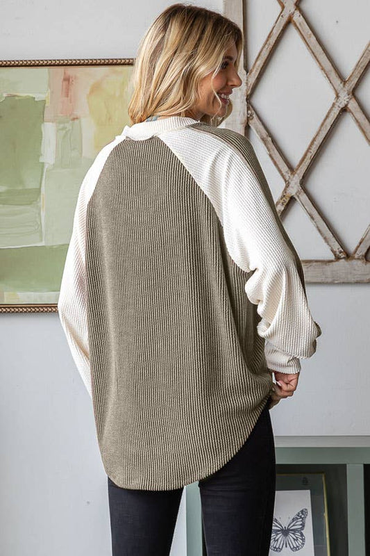 Olive Color Block Top