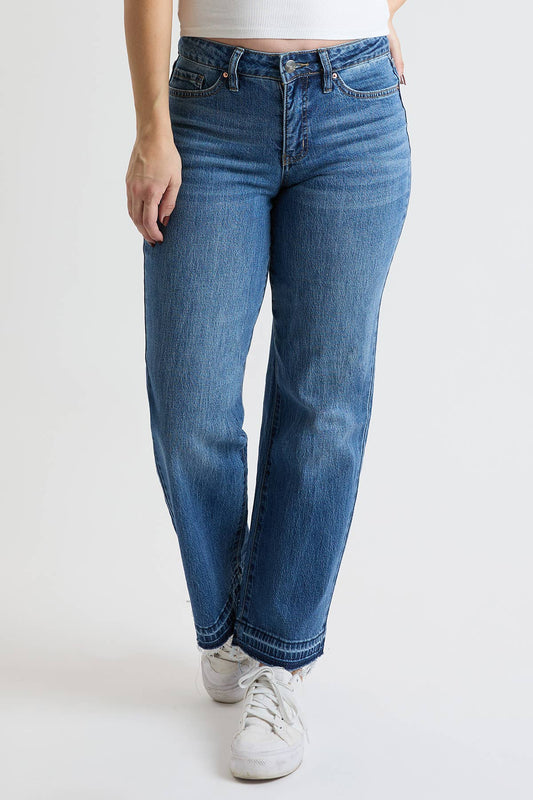 High Rise Wide Leg Jeans with Raw Hem - Medium Wash