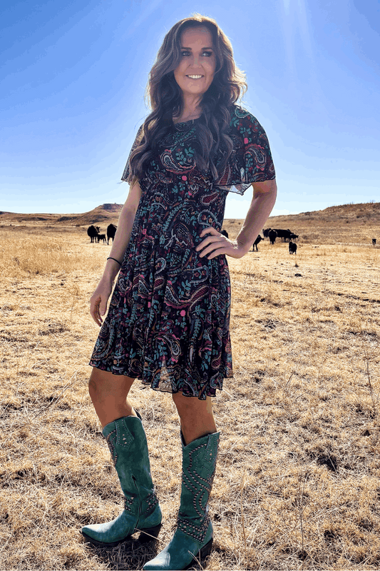 Black Paisley Mesh Overlay Dress