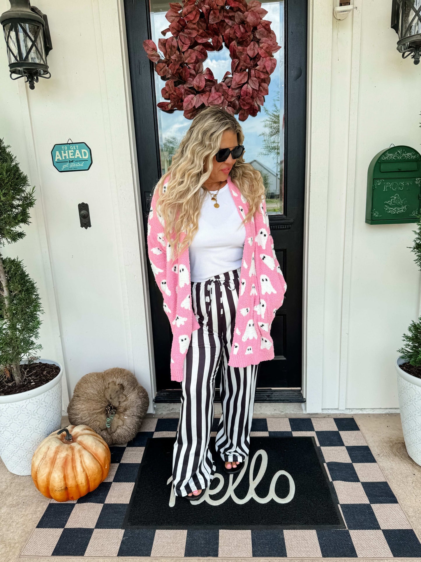 Black and white striped beetlejuice pants
