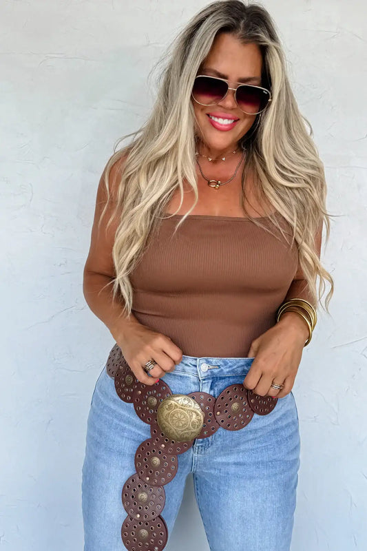 Dark brown western concho belt
